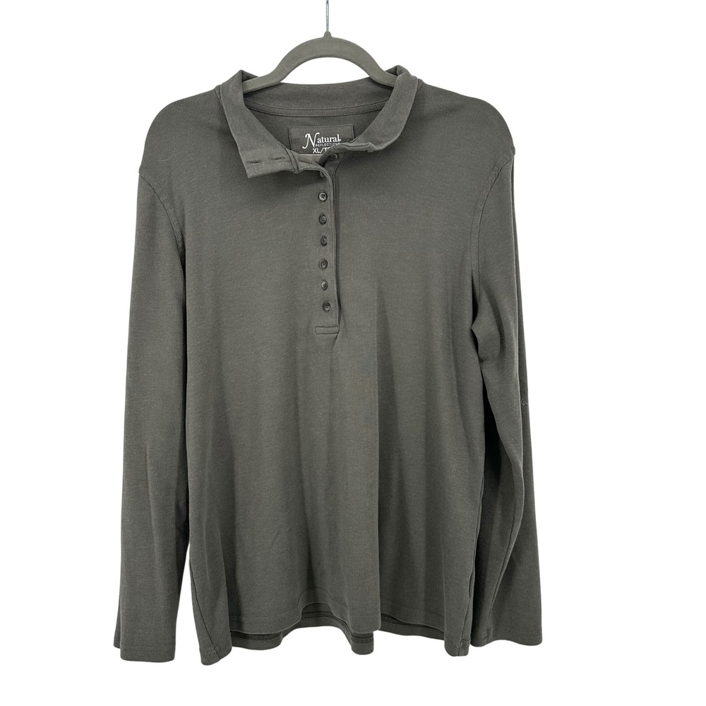 Natural Reflections Mens XL Gray Long Sleeve Button Henley Shirt Cotton Blend‎